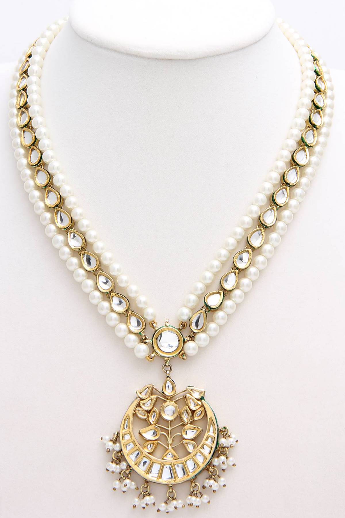 Layered Pearls Kundan Pendant Long Necklace - Rent Jewels
