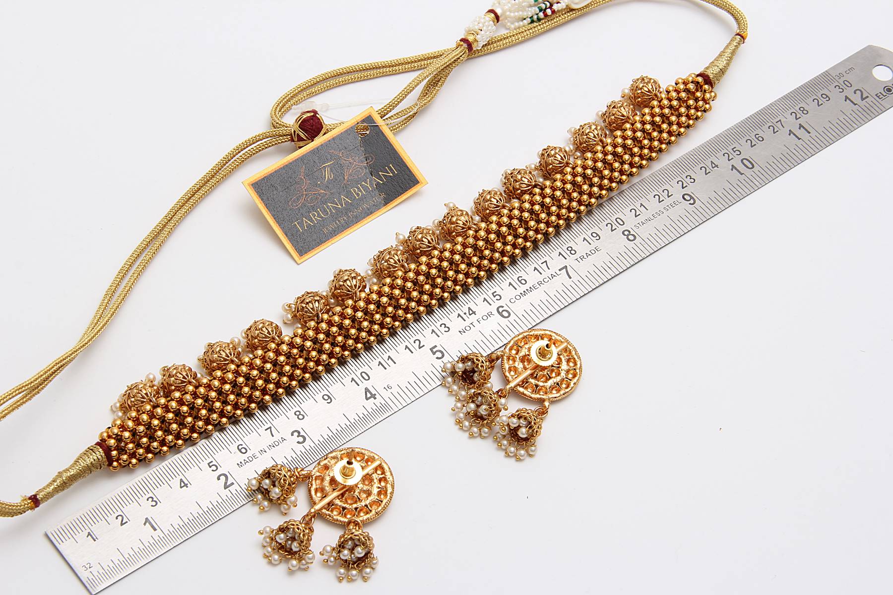 Gold Plated Jhumka Choker Band Necklace Set - Rent Jewels