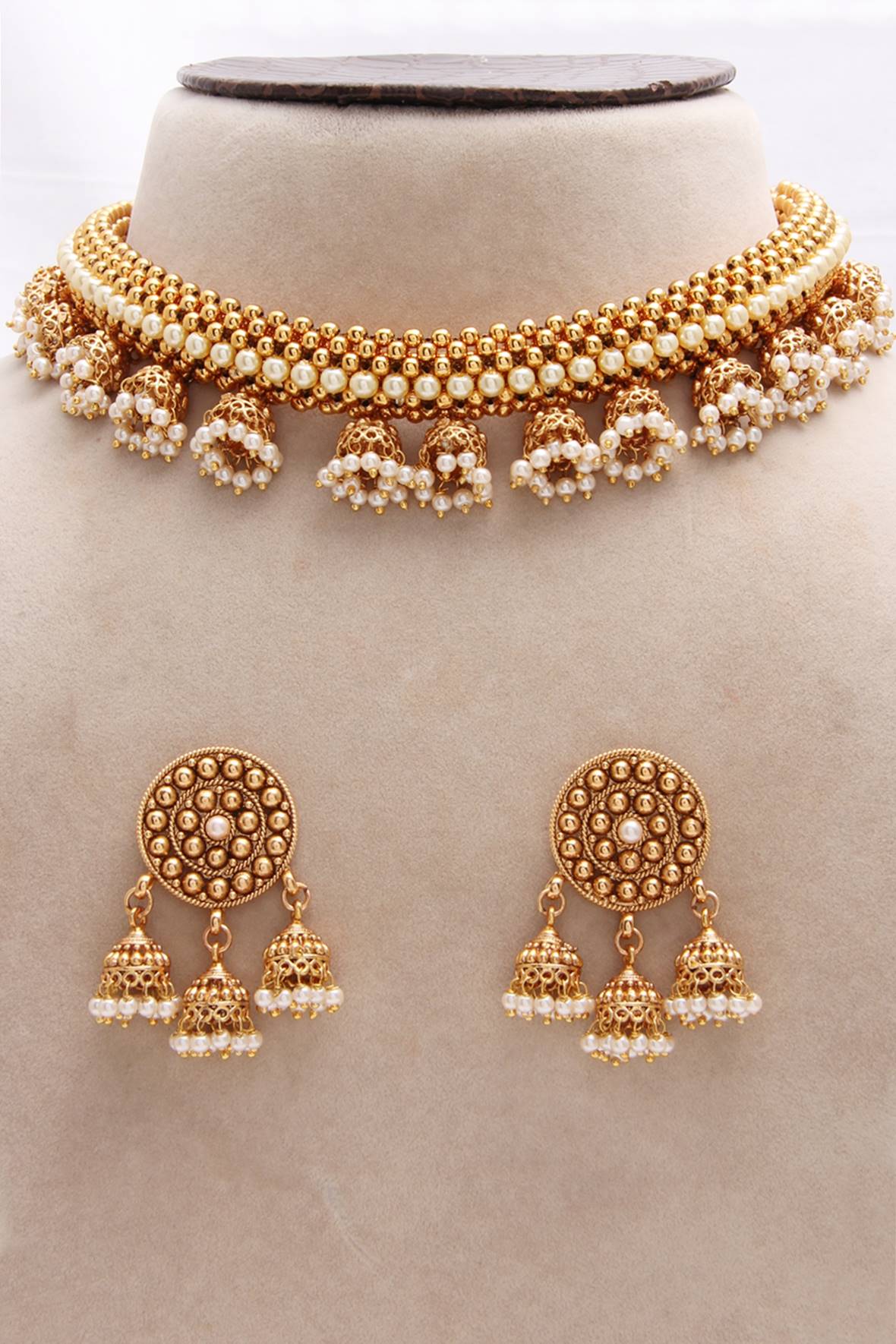 Gold Plated Jhumka Choker Band Necklace Set