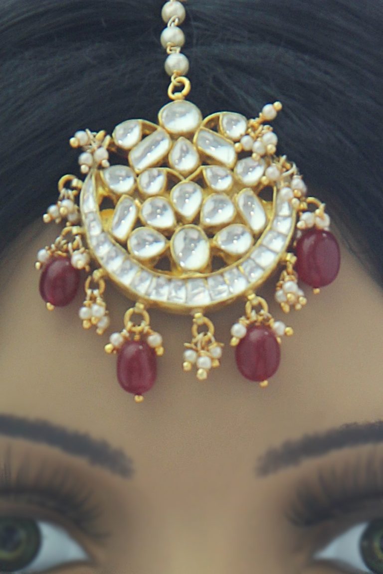 Polki Kundan Round Red Maang Tika - Rent Jewels