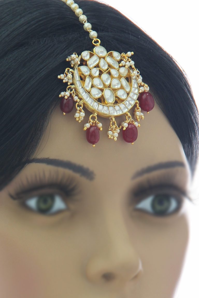 Polki Kundan Round Red Maang Tika - Rent Jewels