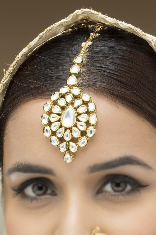 Elaborate Polki Kundan Maang Tika - Rent Jewels