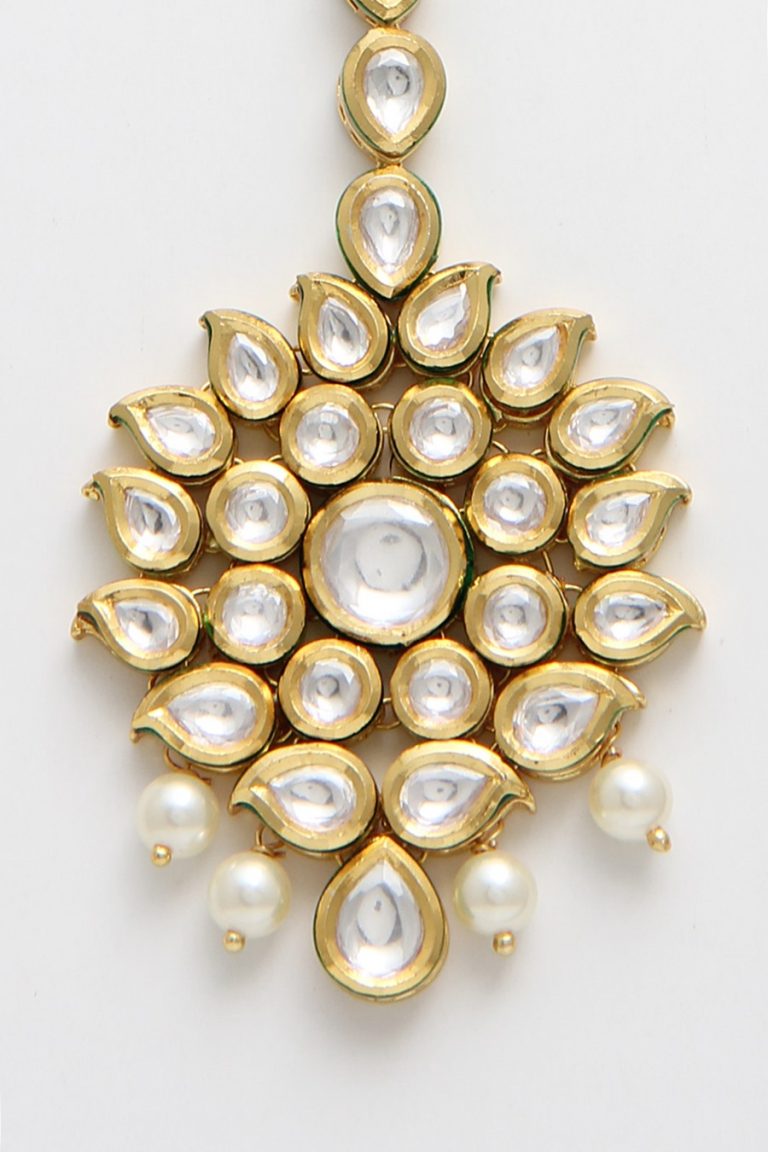 Elaborate Polki Kundan Pearl Drop Maang Tika - Rent Jewels